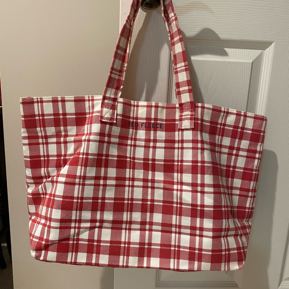 Plaid Tote Bag - Red and White